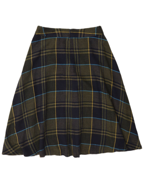 Benetton Womens Flared Skirt UK 8 Small W27 Khaki Check Viscose