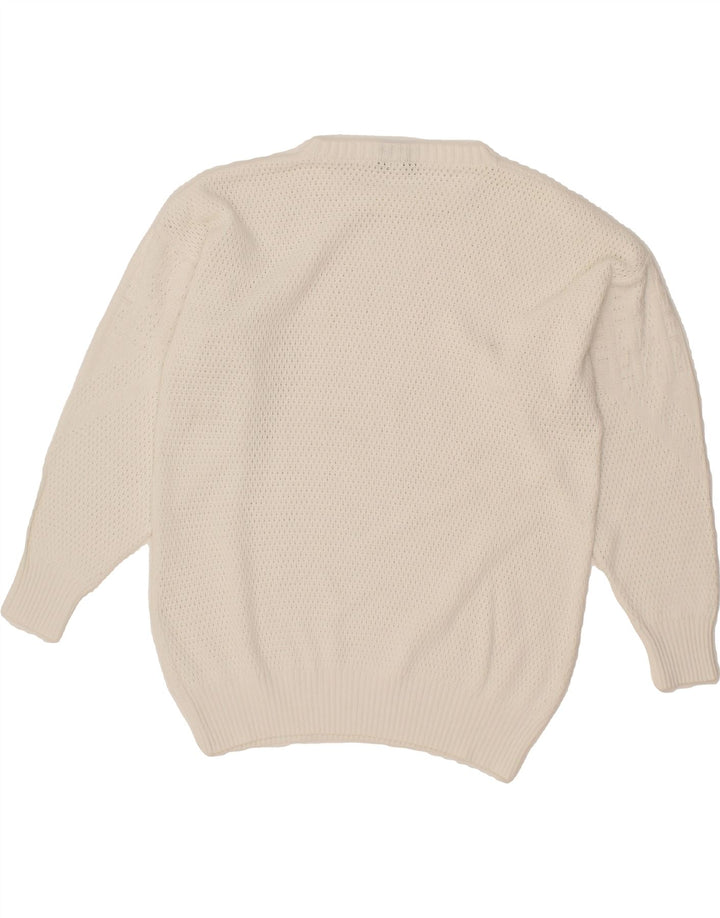 VINTAGE Womens Crew Neck Jumper Sweater UK 12 Medium White Vintage Vintage and Second-Hand Vintage from Messina Hembry 