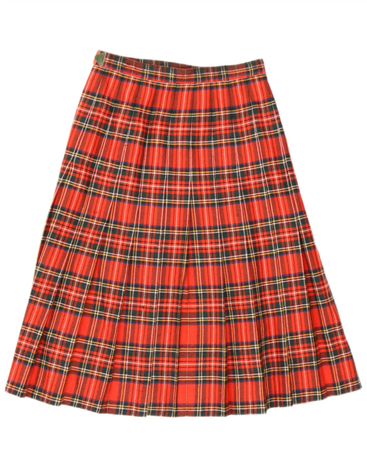 Vintage Womens Wrap Skirt IT 42 Medium W26 Red Plaid Virgin Wool
