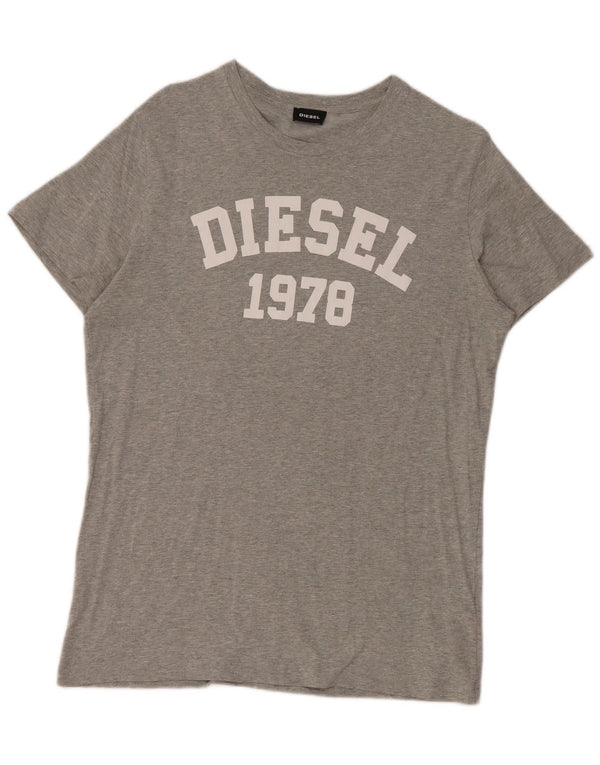 Diesel Mens Graphic T-Shirt Top Large Grey Cotton