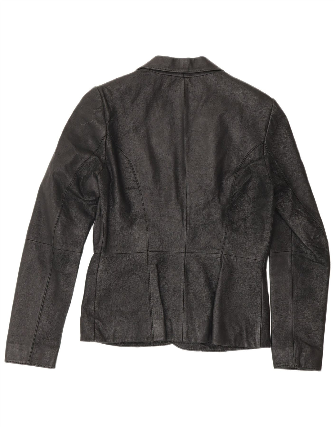 Zara Womens 2 Button Leather Blazer Jacket UK 10 Small Black Leather