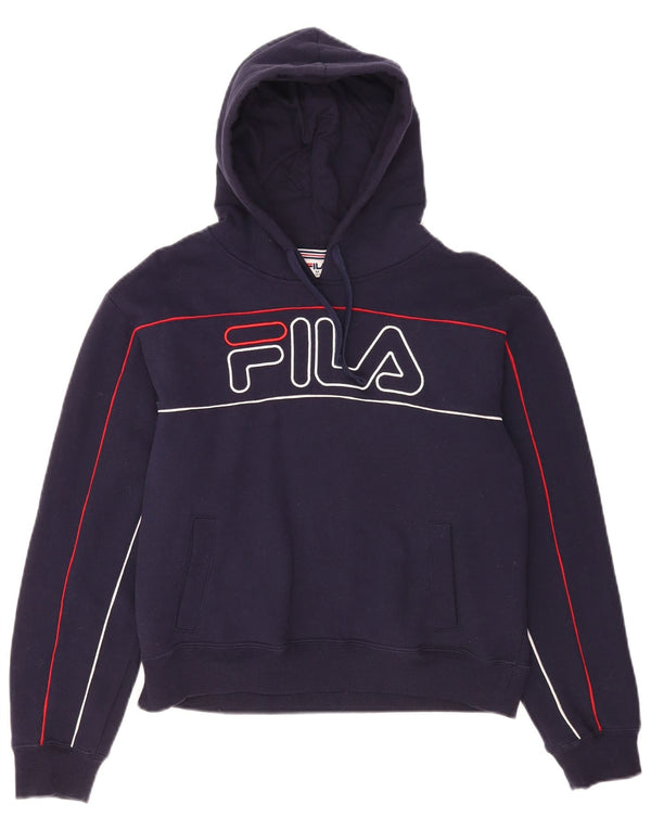 Felpa con cappuccio grafica da donna Fila UK 12 cotone blu navy medio