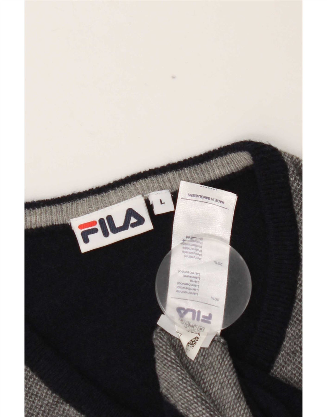 Fila Mens V-Neck Jumper Sweater Large Navy Blue Colourblock Lambswool