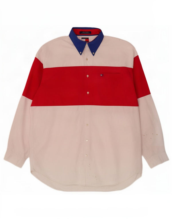 Мужская рубашка Tommy Hilfiger, большая белая хлопковая рубашка с цветными блоками