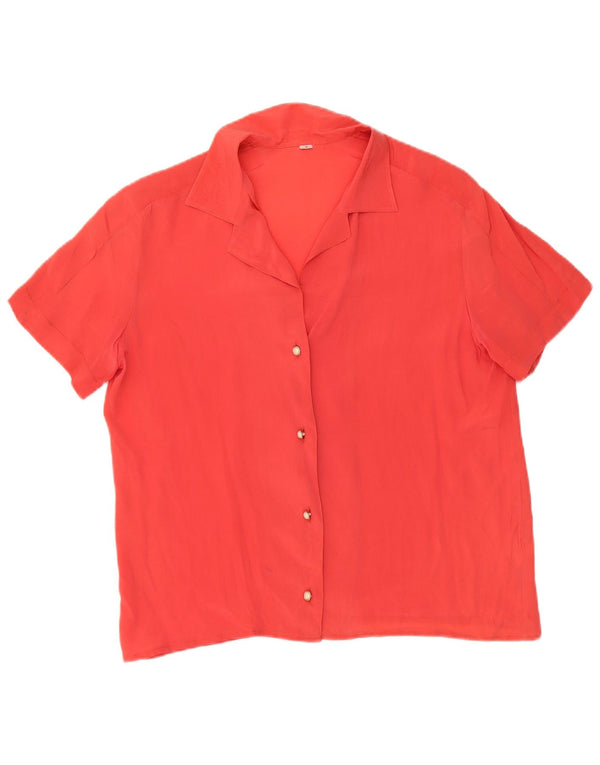 Vintage kvinders kortærmet skjortebluse UK 10 Small Orange Silk