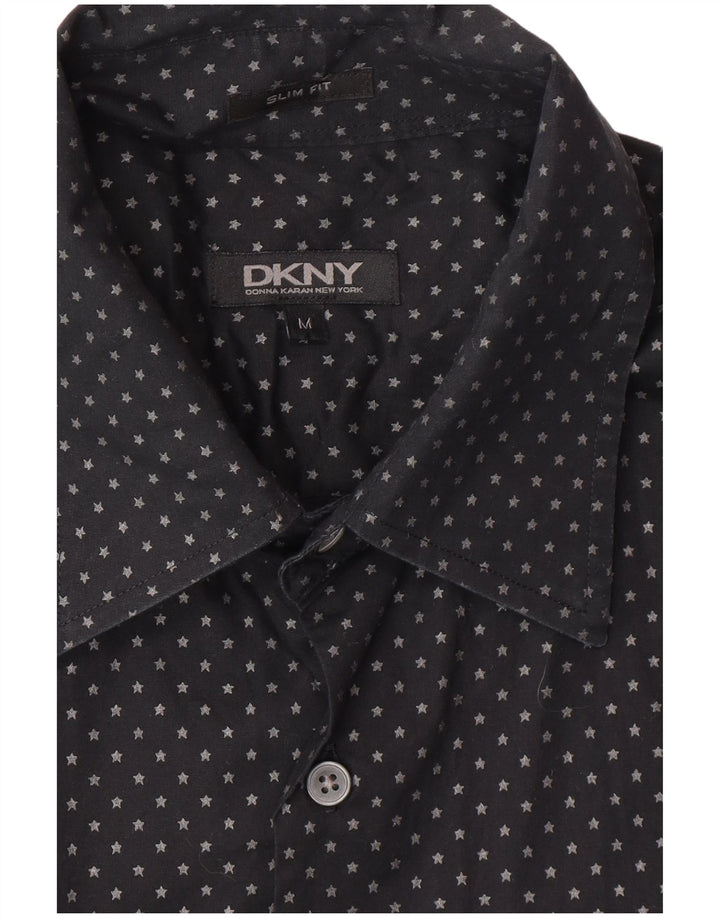DKNY Mens Slim Fit Shirt Medium Black Spotted