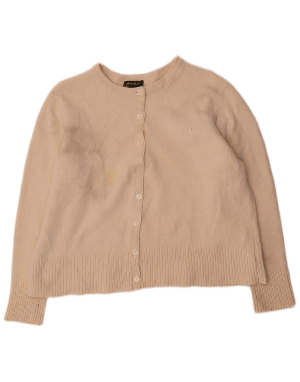 Eddie Bauer Dame Crop Cardigan Sweater UK 20 2XL Beige Uld