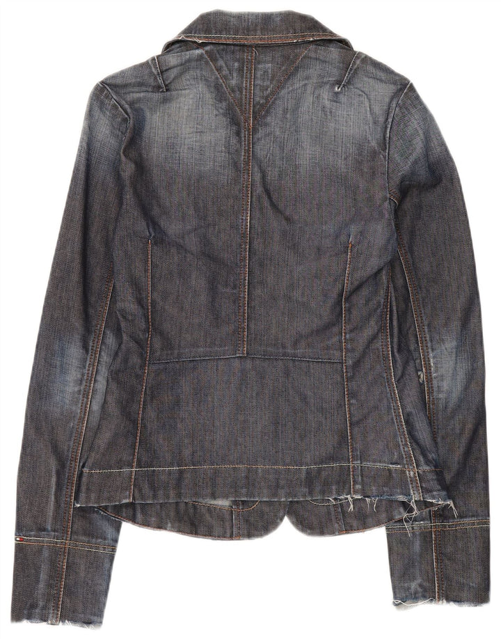 Tommy Hilfiger Womens 3 Button Denim Blazer Jacket UK 12 Medium Navy Blue