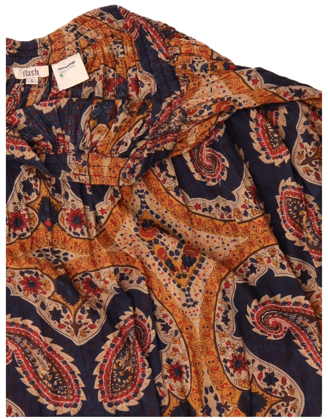 Flash Womens Pleated Skirt Small W27 Navy Blue Paisley Viscose