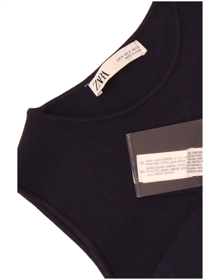 Zara Womens Oversized Sleeveless Tunic Top UK 10 Small Navy Blue Viscose