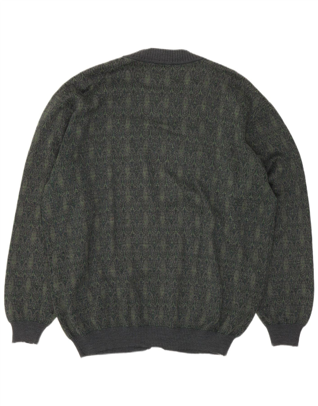Maglione cardigan da uomo vintage in lana geometrica verde grande