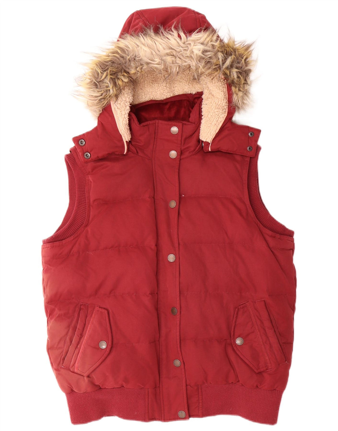 Fat Face Womens Hooded Padded Gilet UK 14 Large Red Polyester