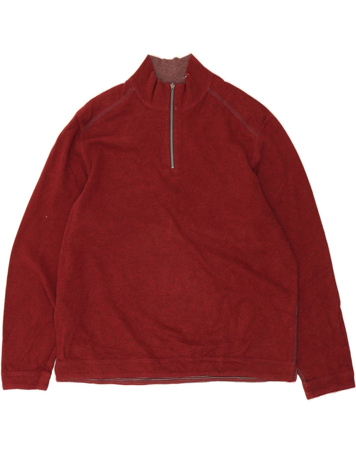 TOMMY BAHAMA Mens Zip Neck Jumper Sweater XL Burgundy Cotton Vintage Tommy Bahama and Second-Hand Tommy Bahama from Messina Hembry 