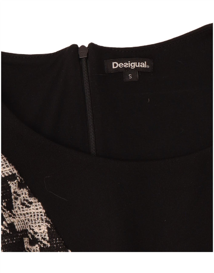 Desigual Womens 3/4 Sleeve Sheath Dress UK 10 Small Black Patchwork
