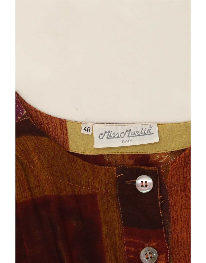 Vintage grafisk bluse til kvinder IT 46 Stor brun farveblok