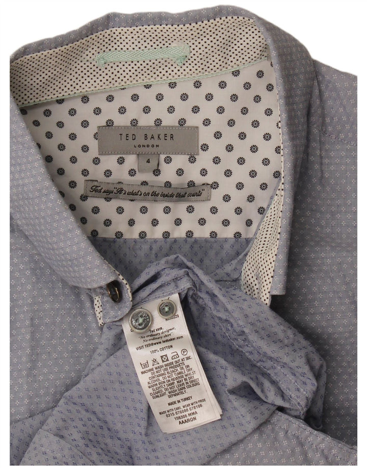 Ted Baker Herre abstrakt mønster skjorte størrelse 4 Large Blue Cotton