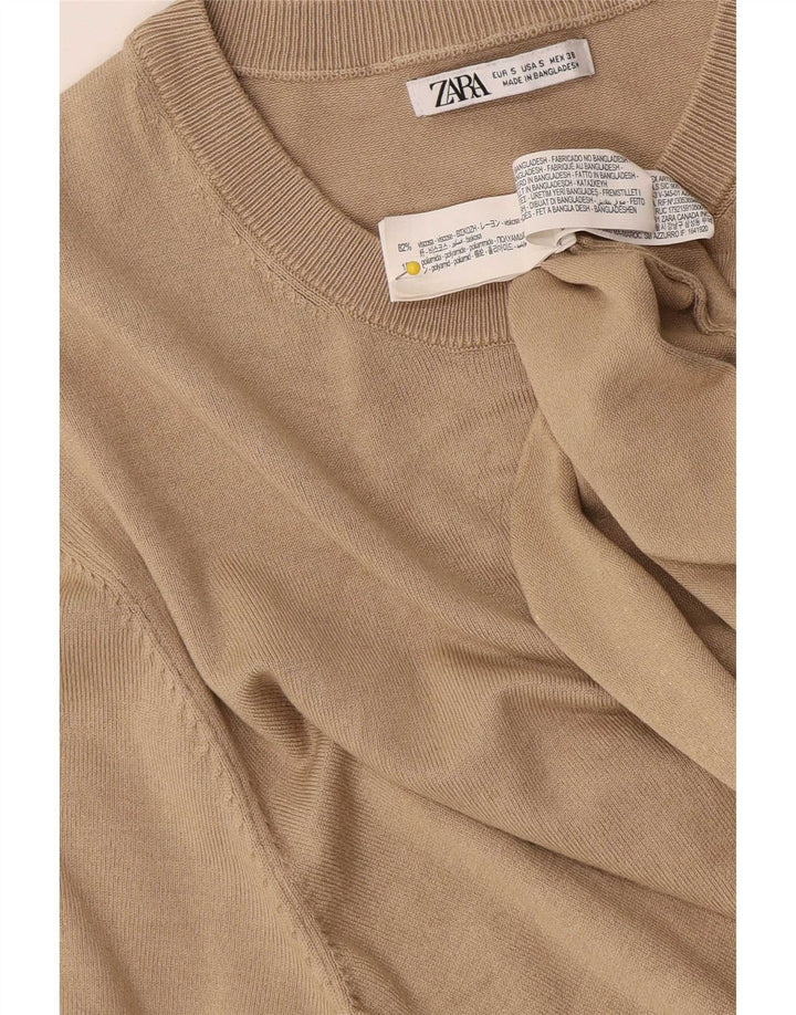 Zara Mens T-Shirt Top Small Beige Viscose