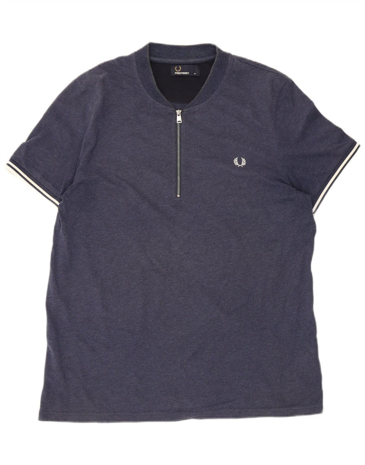 Maglietta Fred Perry da uomo con zip e collo, media, a righe blu navy