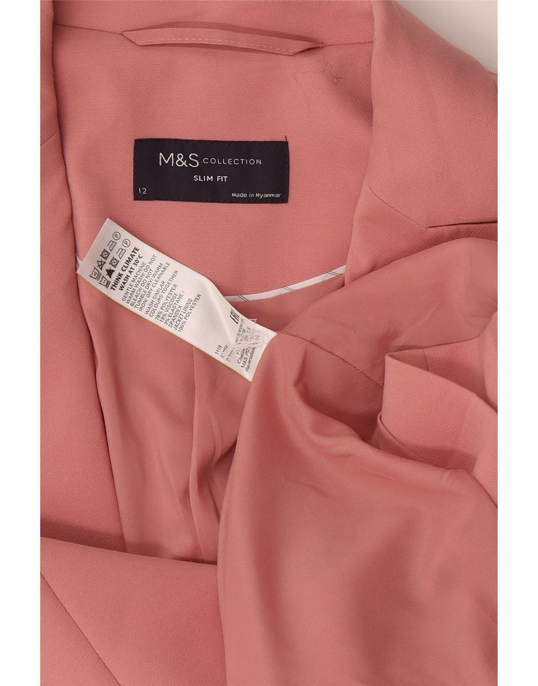 Marks & Spencer Dame 1 knap Slim Fit Blazer Jacket UK 12 Medium Pink