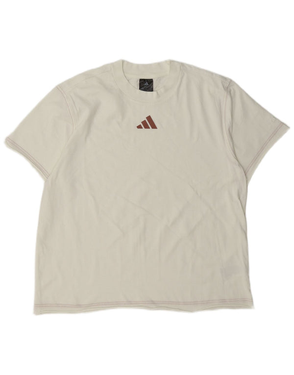 Adidas Damen T-Shirt Top UK 16/18 Große weiße Baumwolle