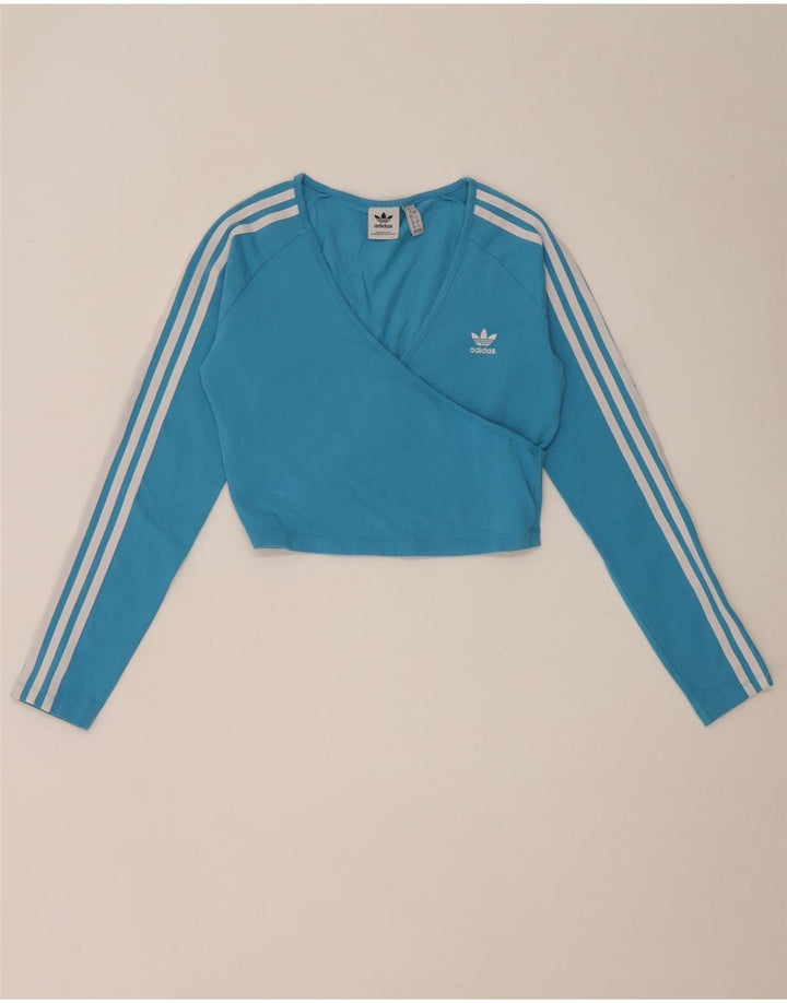 Adidas Womens Crop Top Long Sleeve UK 12 Medium Blue Cotton