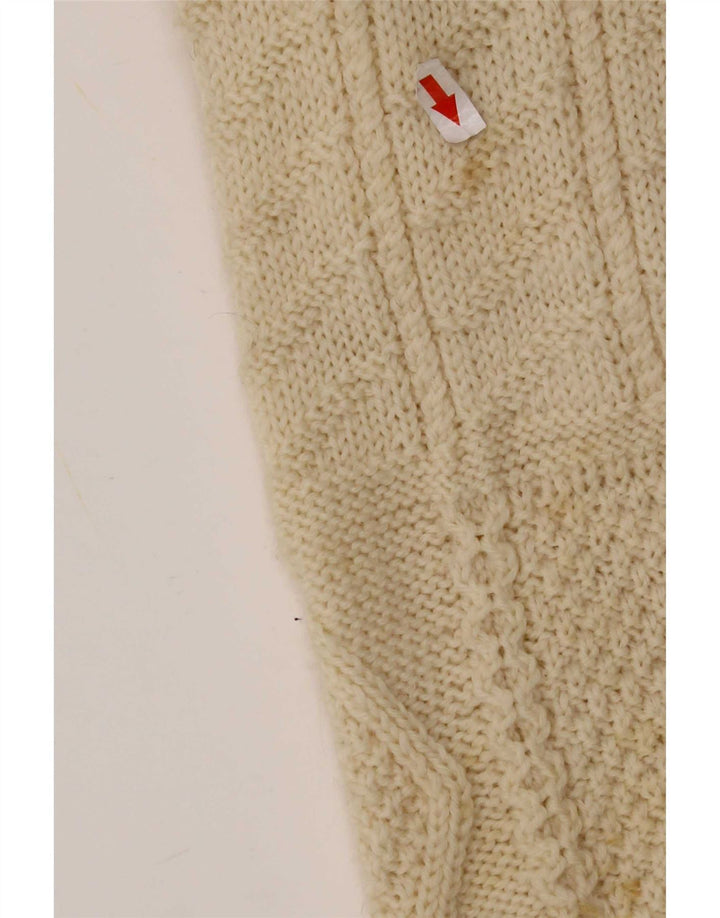 Vintage męski sweter z wycięciem pod szyją, duży w kolorze złamanej bieli