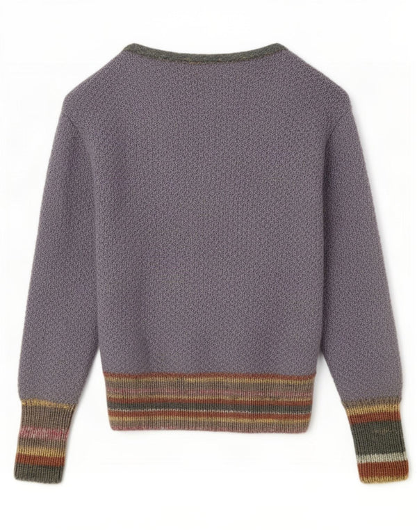 vintage Womens Open Cardigan Sweater UK 14 Moyen Gris Rayé