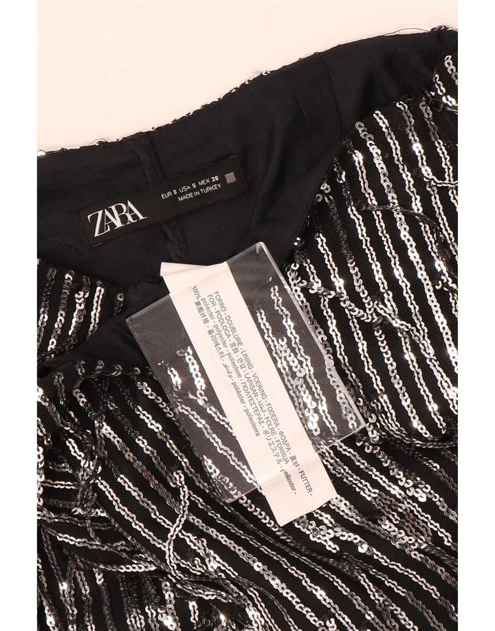 Zara Damen Minirock Small W26 Schwarz gestreift Polyester