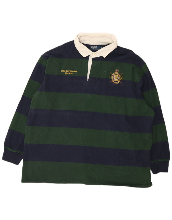 Polo Ralph Lauren Chemise de rugby à manches longues pour homme 4XL en coton rayé vert