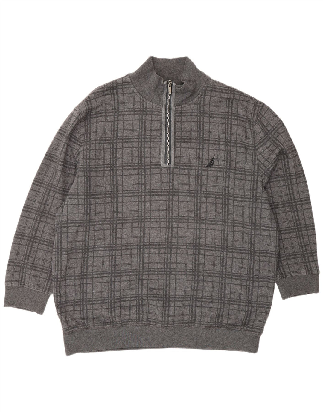 Nautica Mens Zip Neck Sweatshirt Jumper 2XL Grey Check