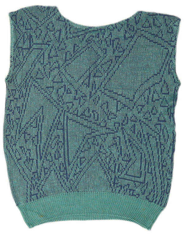 vintage Womens Vest Tank Top UK 16 Grand Bleu Géométrique