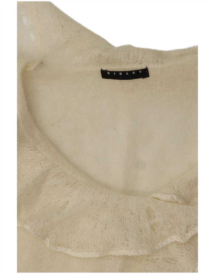 Sisley Womens Ruffle Front Polo Neck Jumper Sweater UK 12 Medium Off White