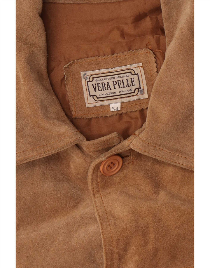 Vintage Mens Suede Jacket IT 54 2XL Brown Leather