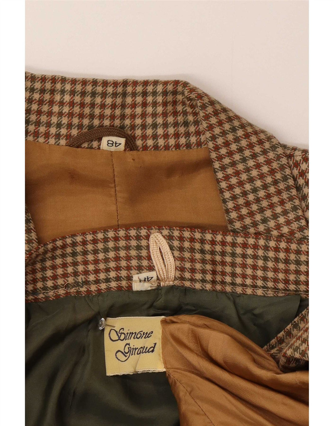 vintage Womens 2 Bouton Pièce Jupe Set IT 48 XL Marron Pied-de-poule