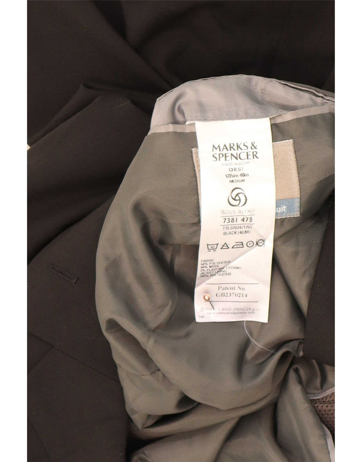 Marks & Spencer Mens 3 Button Blazer Jacket UK 48 2XL Black Polyester