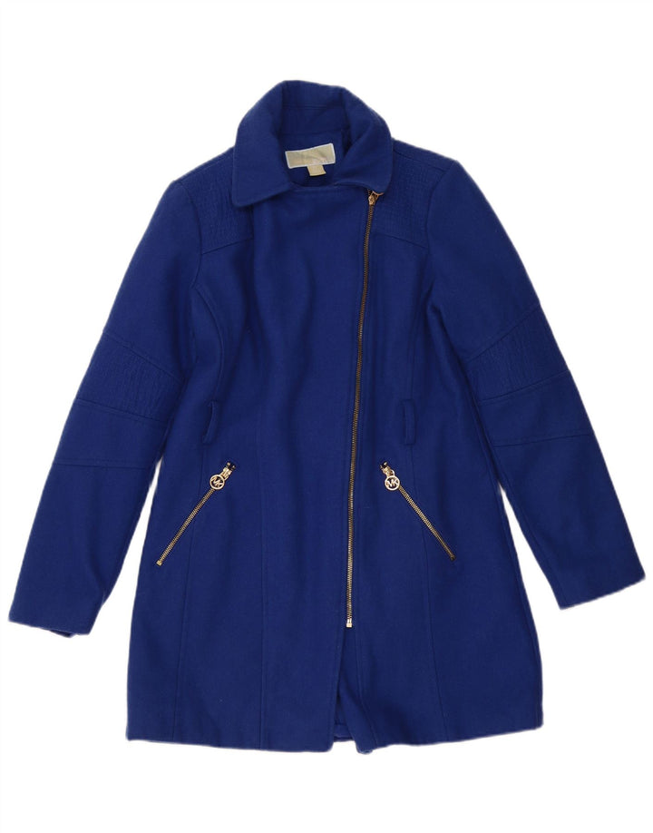 MICHAEL KORS Womens Overcoat UK 2 XS Blue Wool