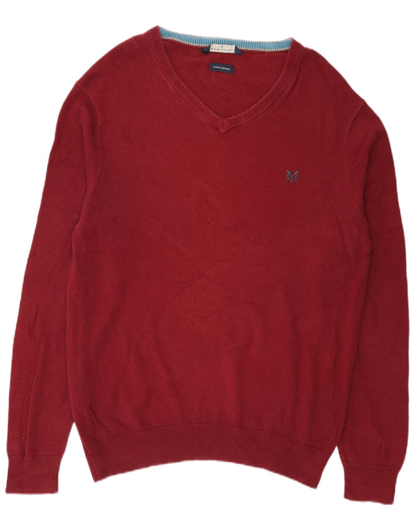 Crew Clothing Męski sweter z dekoltem w kształcie litery V, XL, bordowa bawełna