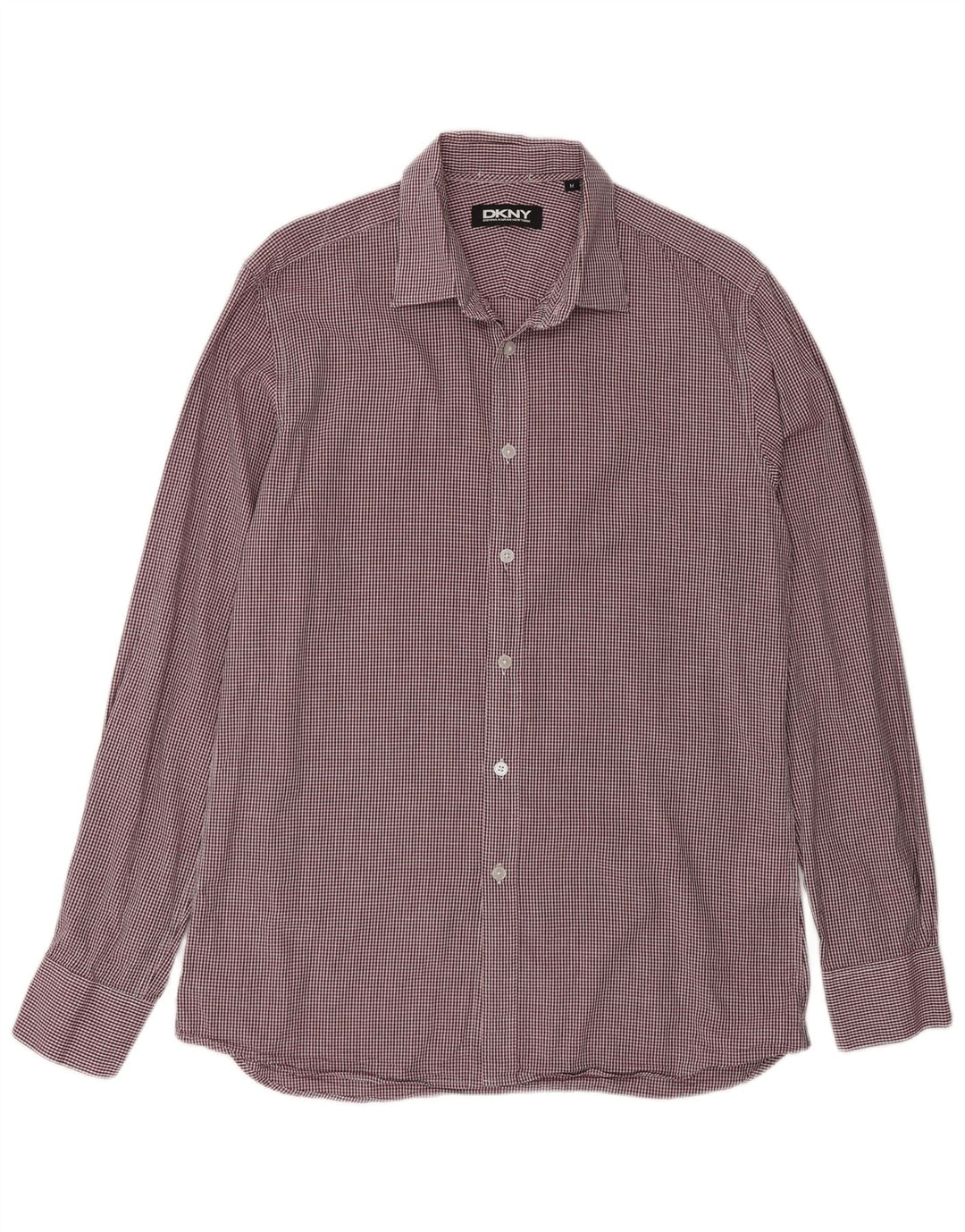 Dkny Mens Shirt Medium Burgundy Gingham Cotton