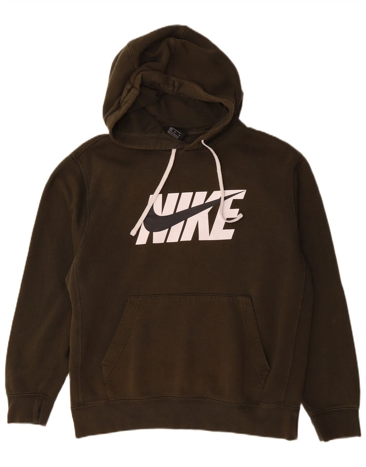 Nike Mens Graphic Hoodie Jumper Medium Khaki Cotton