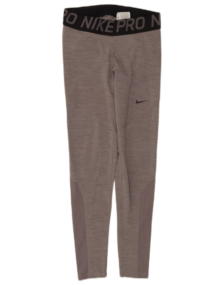 Nike Womens Dri Fit Graphic Leggings UK 12 Medium Grey Colourblock