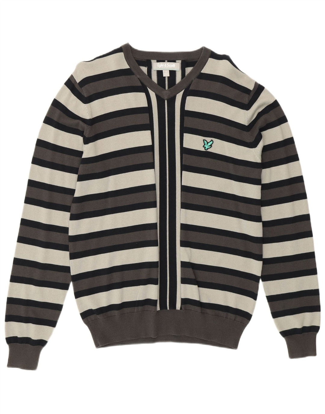LYLE & SCOTT Herre V-hals sweater mellem grå stribet bomuld