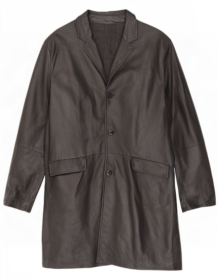 Vintage hombres cuero abrigo Reino Unido 40 grande negro