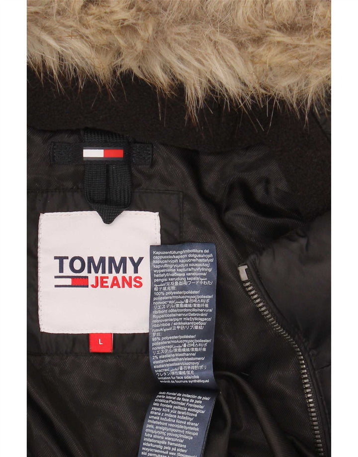 Tommy Hilfiger Womens Hooded Padded Coat UK 14 Large Black Polyester