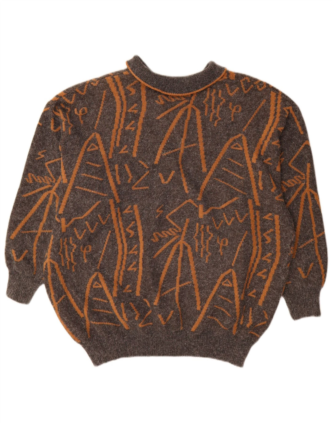 Vintage Womens Abstract Pattern Polo Neck Jumper Sweater UK 16 Large Grey