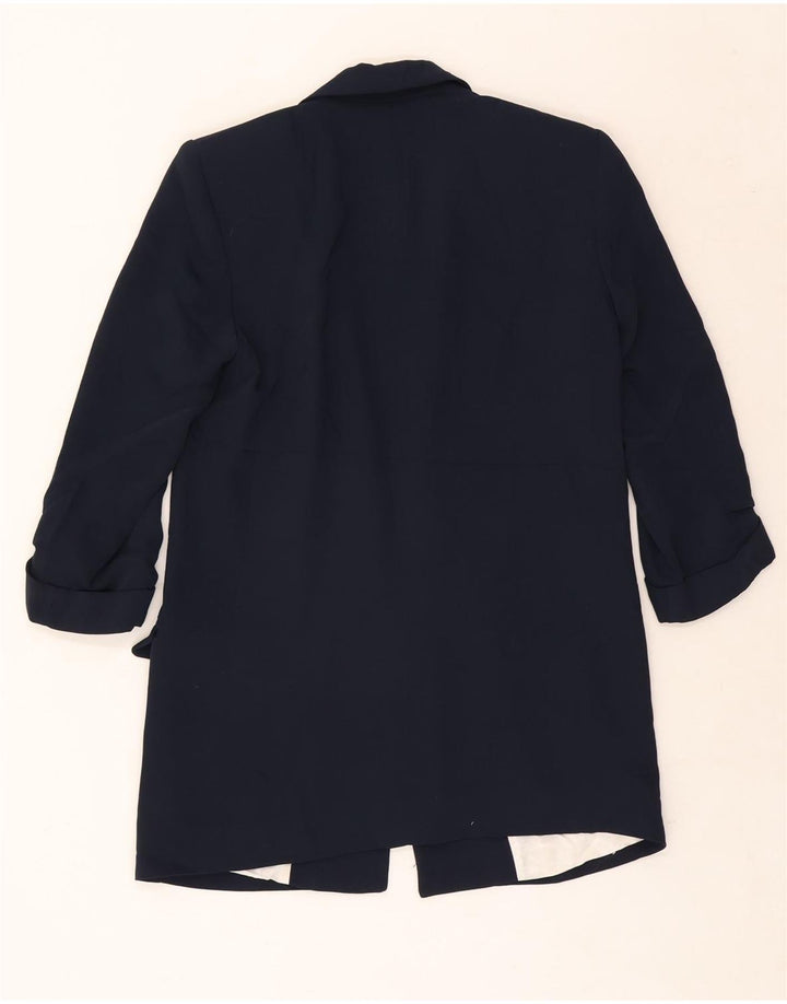Zara Womens 3/4 Sleeve Open Blazer Jacket UK 6 XS Navy Blue Polyester