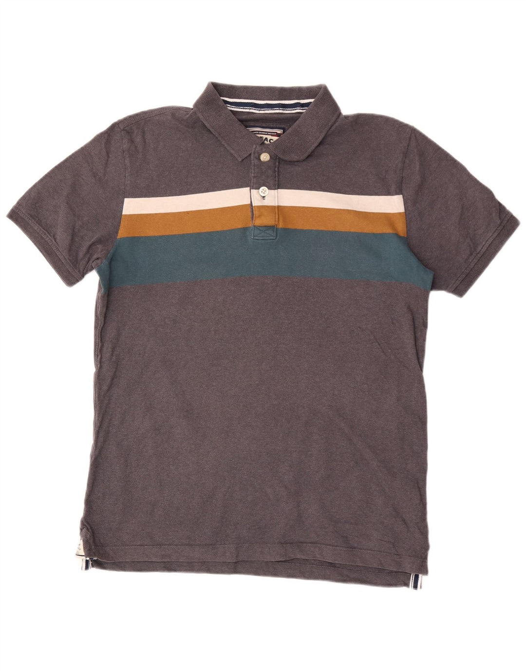 Polo da uomo Fat Face in cotone a righe grigio medio