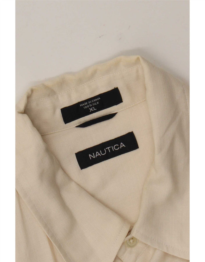 Nautica Mens Short Sleeve Shirt XL Beige Silk