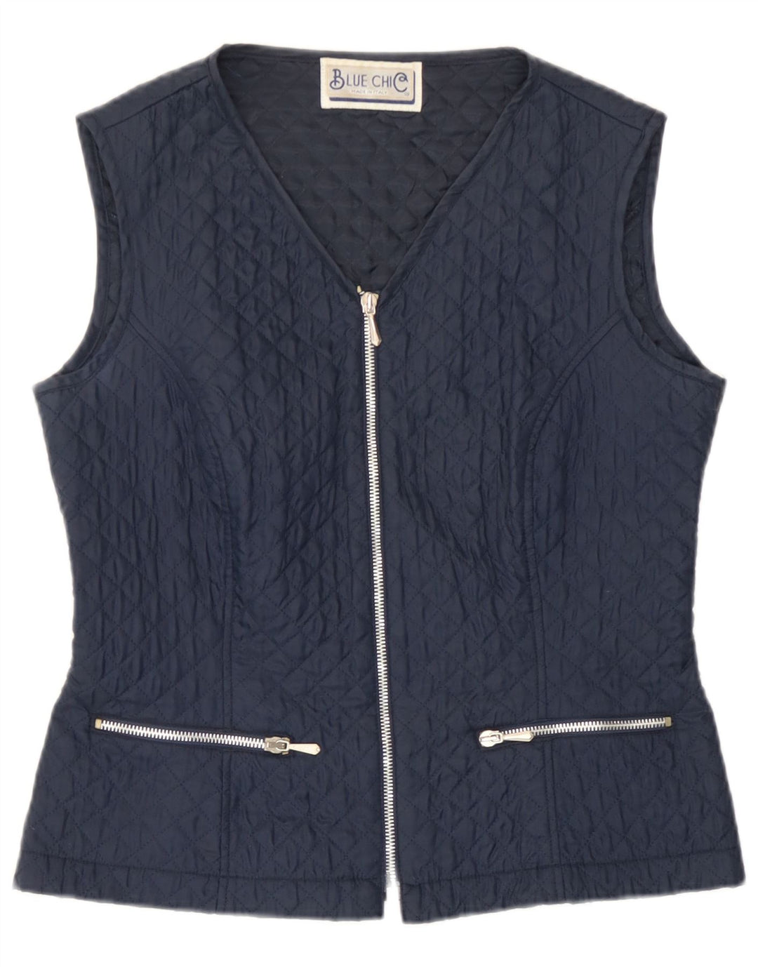 Vintage Womens Quilted Gilet IT 42 Medium Navy Blue Polyester