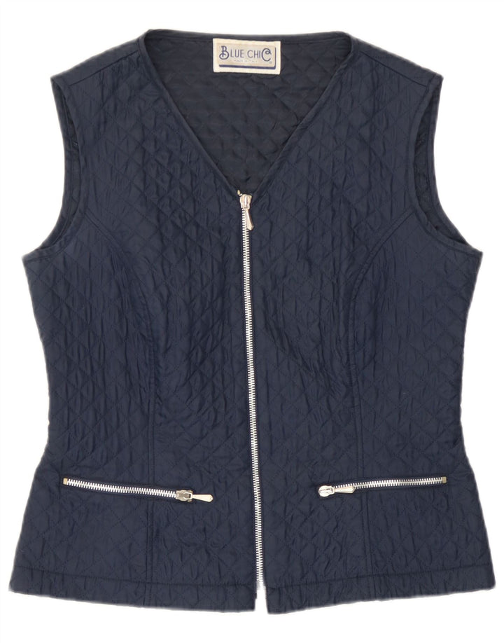 Vintage Womens Quilted Gilet IT 42 Medium Navy Blue Polyester