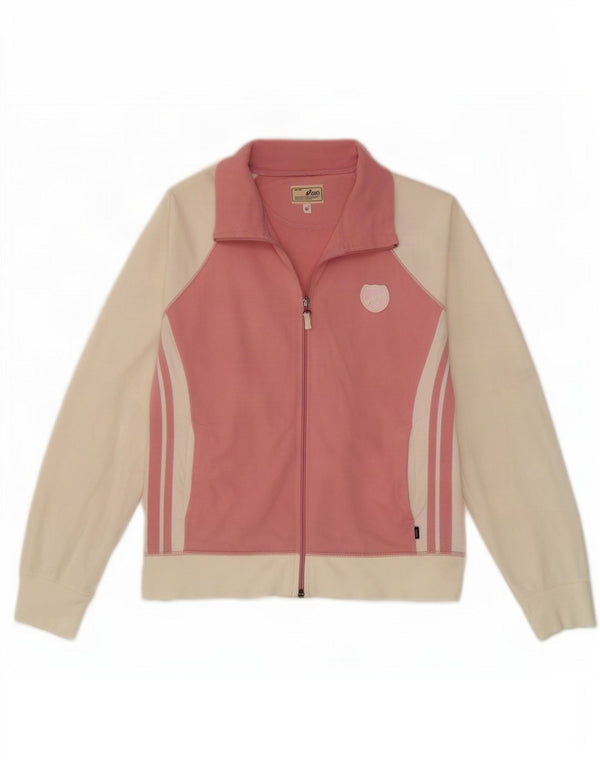 Asics Womens Tracksuit Top Jacket UK 12 Medium Pink Colourblock Sports